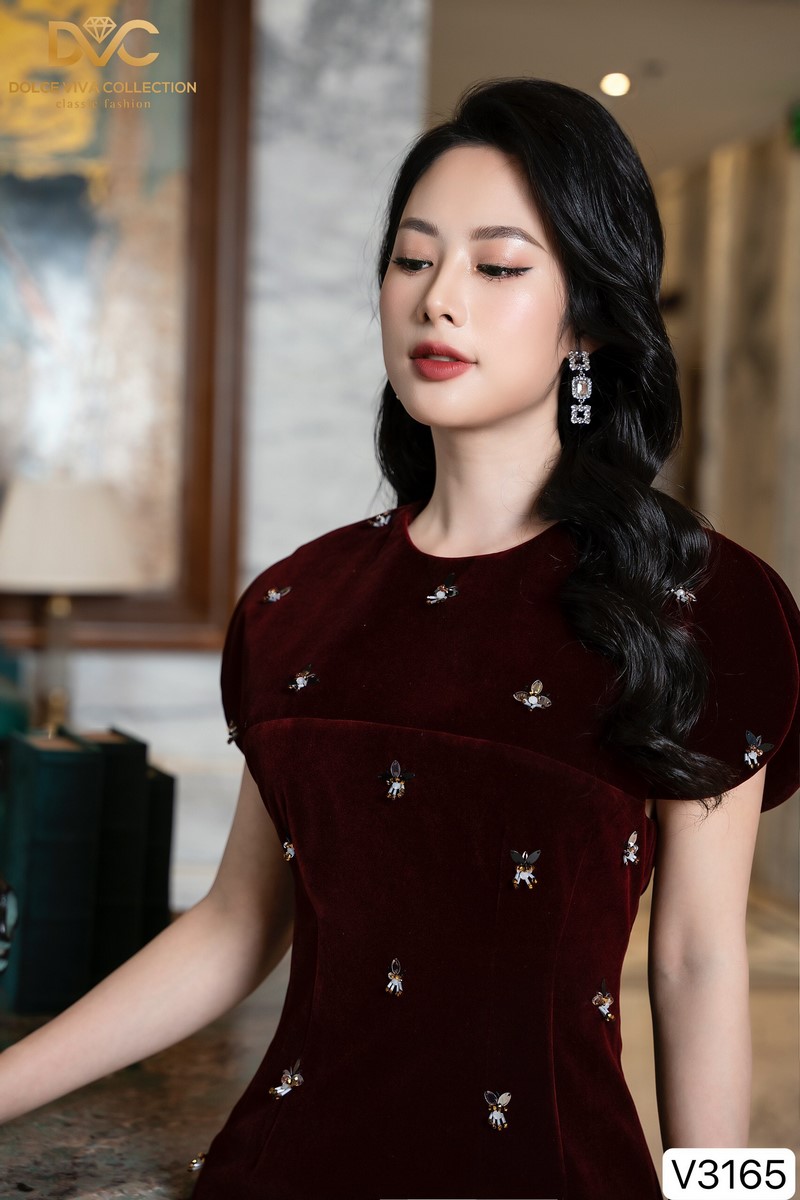 Váy nhung đen nơ đính đá thủ công V3008 Thời Trang Tadi #9 Váy nhung đen nơ đính đá thủ công V3008 Thời Trang Tadi